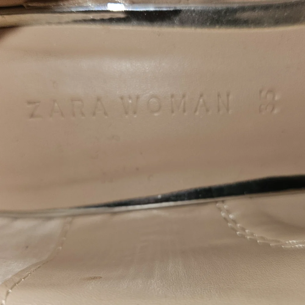 Zara Silver Metallic Platform Lace-Up Shoes with Cream Laces